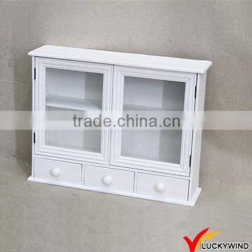 Handmade Glass Screen Small White Wooden Wall Cabinet