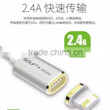 GOLF 1.2M Metal Maghetic USB2.0 Data and Charge Cable for Iphone 5/5s/se LED Light 2.4A Weave Cable for Iphone 5/5s/se photo-2