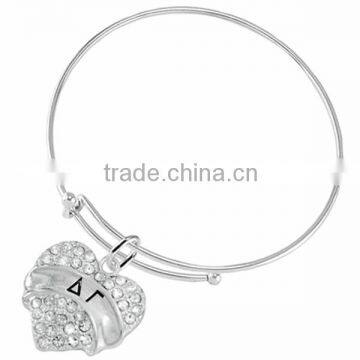 Genuine Austrian Clear Crystal "Delta Gamma" Greek Sorority Heart Charm Chain Link Bracelet photo-5