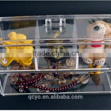 lady acrylic clear double-deck compartment cosmetic storage /box make up box