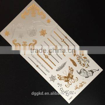 high quality gold sticker and silver flash custom metallic temporary tattoos gold temporary tattoos