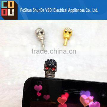 Wholesale New 3.5mm Punk Crystal Skull Anti Dust Earphone Plug Stopper for Iphone 4 4s Samsung HTC