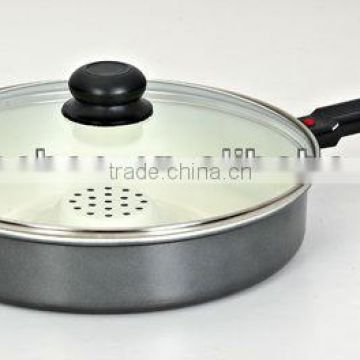 Ceramic dry frying pan / dry cooker with glass lid / cover