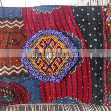 Handmade kantha vintage bag with afghani beads patch