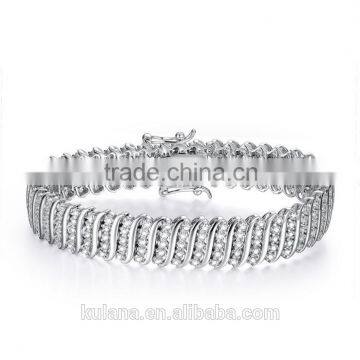 GSSL-10 Wholesale Fashion White Gold Plated Zircon Classical Pure Silver Bracelet