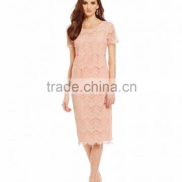 Allover Lace Scalloped Fashion Pencil Lace Blouse and Skirt