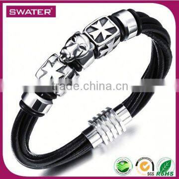Ally Express Wholesale Bracelet Black Leather Lion Men Bracelet