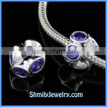 Wholesale Purple CZ Rhinestone Silver Spacer Charms BCZ38C