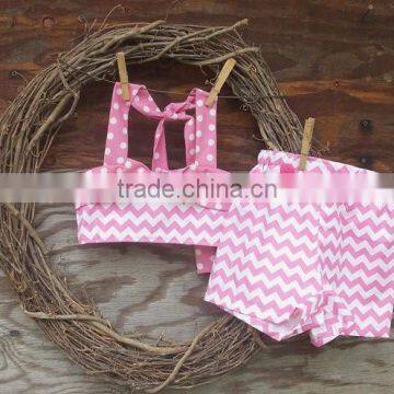 (CS833#pink)Woven cotton pink cheveron summer short sets 2pc girl summer outfit for children clothing