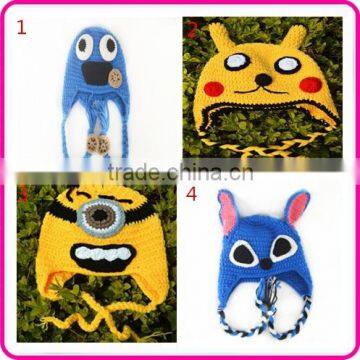 wholesale earflap crochet kids winter hat handmade crochet cartoon hat