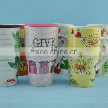 Nice design 19oz new bone china travel mug with plastic lid