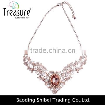 Fashion jewelry Wholesale rose gold plating fashion pendant elegant wedding alloy rhinestone necklace