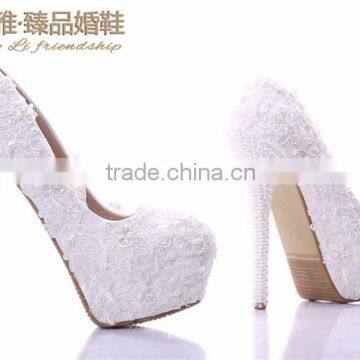 OW17 2016 Fashion High Heels Wedding And Party Dancing Shoes pure white color with decor