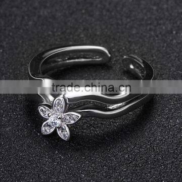 White Copper Jewelry Ring Blue Gemstone Setting Open Fashion Ring for Women photo-5