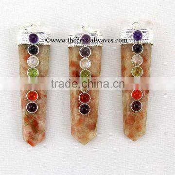 Sunstone Flat Pencil Chakra Pendant