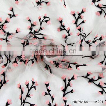 3D Peach Vines Flower Embroidery Fabric For Mango ClothesTransparent Organza Mesh Ground for Evening Party Dress Breathable photo-5