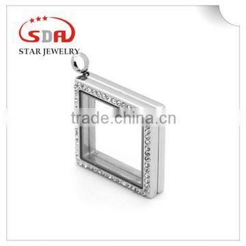 Stainless Steel Magnetic Living Floating Locket Pendant Silver With Crystals Charm Magnetic Glass Frame Necklace Supplier