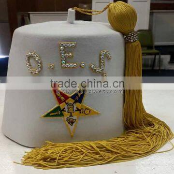 Masonic oes star fez embroidery with rhinestones | Order eastern star jeweled fez cap