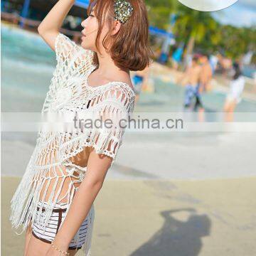 Bohemian Crochet Stitching Bikini Outside Smock Cover Up Hollow Beach Blouse photo-5