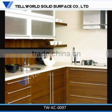 Prefab artificial marble countertop commercia wood veneer kitchen cabinet