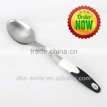 TSY003-SS Stainless Steel Solid Spoonr with White PP and Black TPR handle Kitchen Tool