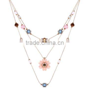 Latest design fashion hot selling multi layer bead bohemian style long flower necklace