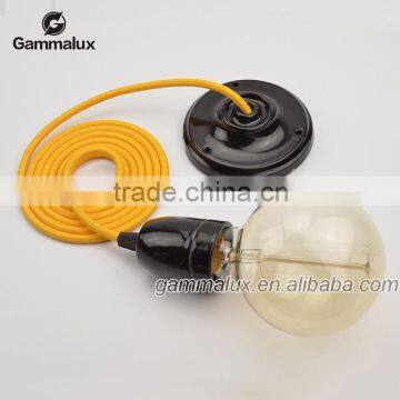 Ceramic Lamp Holder with Ceramic Ceiling Pan, Colorful Braided Wire