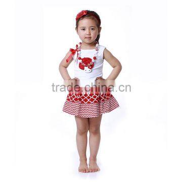 2016 summer cute white tank top with red flower and mini patch work skrit baby clothes