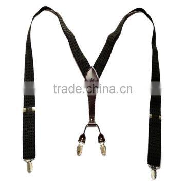 Man leather braces Y Shape leather adjustable metal clip woven suspenders by elastic webbing