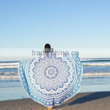 Ombre Blue Mandala Round Roundie Yoga Mat Beach Throw Bohemian Roundie Hippie Beach Throw Tapestry Beach Roundie Art