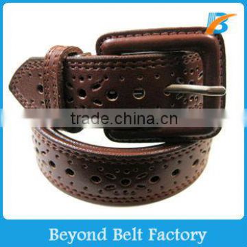 Women's 3cm Wide Casual Coffee Color PU Leather Hole Belt for Jeans