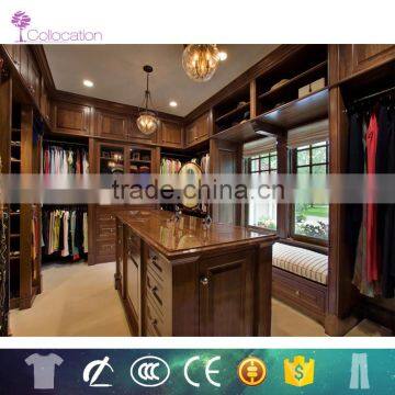 2015 antique design walk in wardrobe design U shape with multifunction shelf