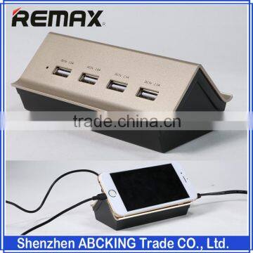 Original Remax EU Plug 4 Ports USB Goldhouse Hub Mobile Phone Charge Station Tablet Charger 4.2A Output