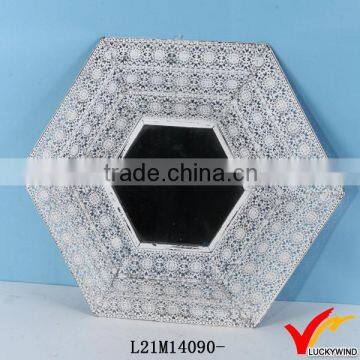 elegant silver finished shape hexagon mirror