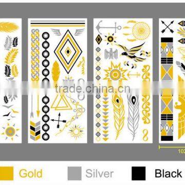 2014 hot new tattoo gold& Silver tattoo glitter metallic temporary tattoo, high quality