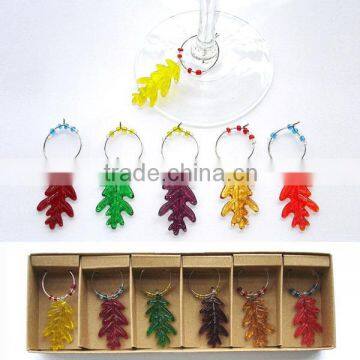 Salixleaf shape design colorful wine glass charms set