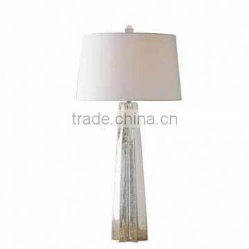 popular in Russia modern style mercury glass lamp with glass lampstand and white barrel fabric shade