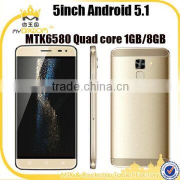 5inch Android 5.1 MTK6580 Quad core mobile phone lowest price with 3 SIM card