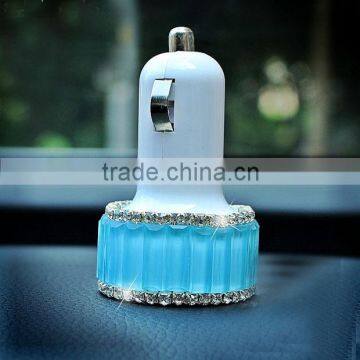 Hot selling diamond bling car charger for iphone samsung HTC cell phone tablet Rhinestone dual usb slot