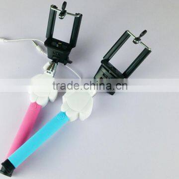 Cute silicone baymax selfie stick with audio cable, monopod selfie stick