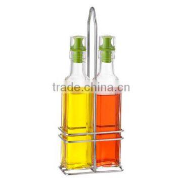 SINOGLASS 2 pcs non-drip pouring spout glass Oil and Vinegar Set rack