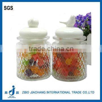 250ml clear cylinder mini glass cookie jar with Ceramic lid