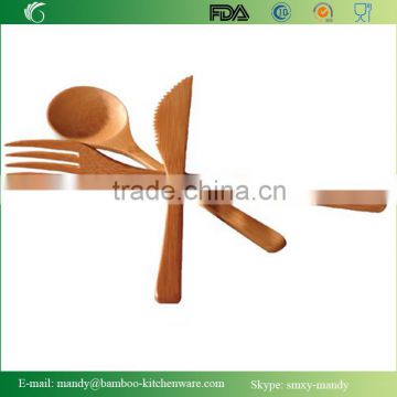 Full Bamboo 3-Piece Set Bamboo Flatware, Fork, Knife and Spoon