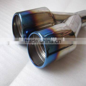 Blue Burnt Exhaust Dual Straight Tip Polished Stainless Steel