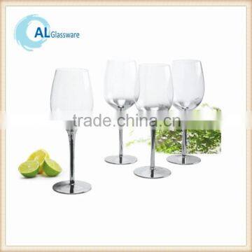 silver wine goblets glass factory china, wine glass with silver stem