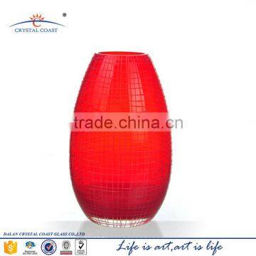 Red Stained Flower Shaped Handblown Colored Glass Vases photo-4