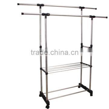 Double Rail Adjustable Portable Clothes Hanger Garment Rack Premium Heavy Duty photo-3