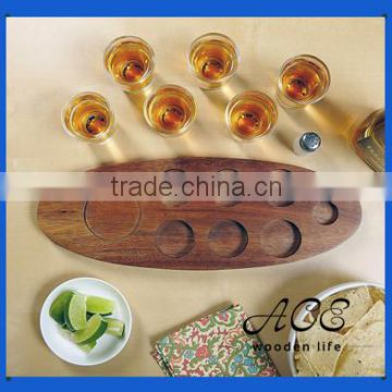 Wooden Serving Tray Glasses Holder Rustic Feel Wood Cups Holder with Hole Kitchenware Beer Tray for Bar