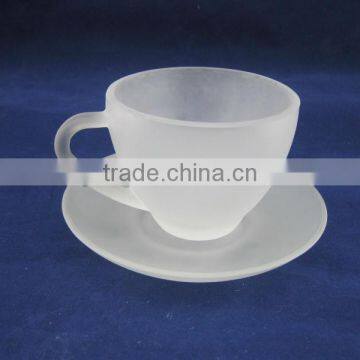 frosted coffee glass cup and saucer