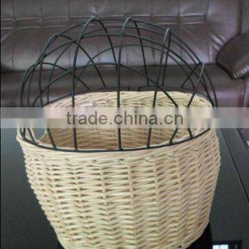 wicker bicycle basket with cage for cats or dogs